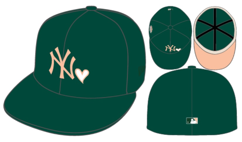 NY Yankees MLB Heart NY Love Cap Dark Green Peach