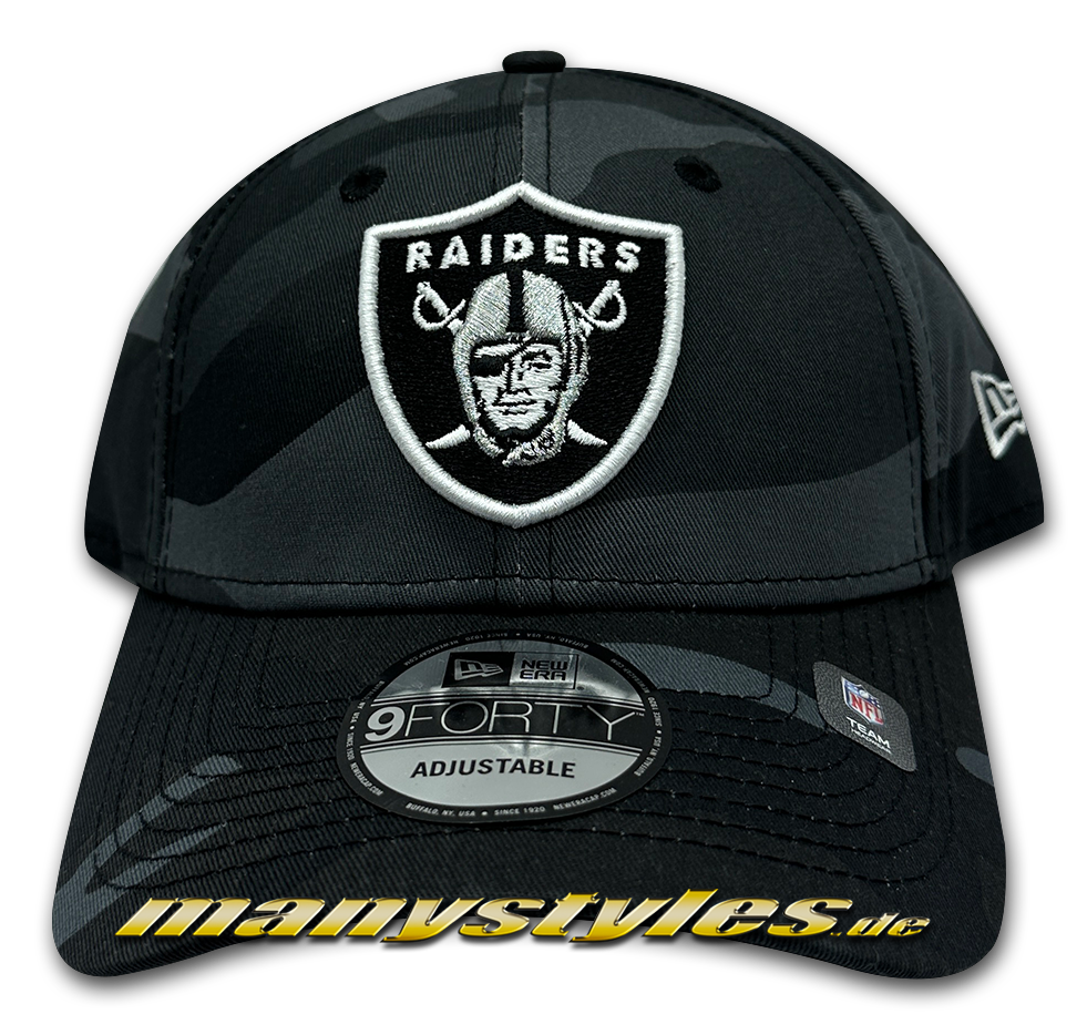 manystyles_new_era_las_vegas_raiders_nfl_camo_9forty_league_essential_940_curved_visor_adjustable_cap_dark_camouflage_otc Las Vegas Raiders 9FORTY NFL Adjustable Curved Visor Cap Dark Camo Black White OTC von New Era