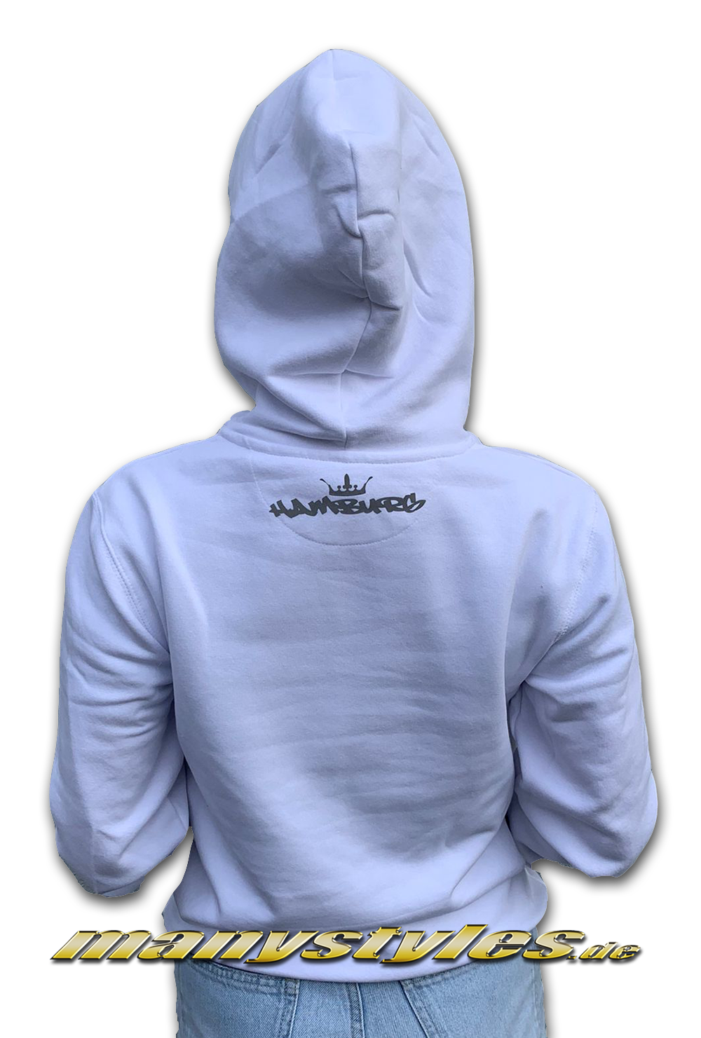 manystyles Survival of the Fittest Crown exclusive Hamburg Hooded Sweatshirt mit Kapuze in Bright White 3M Reflected Print Material Dark
