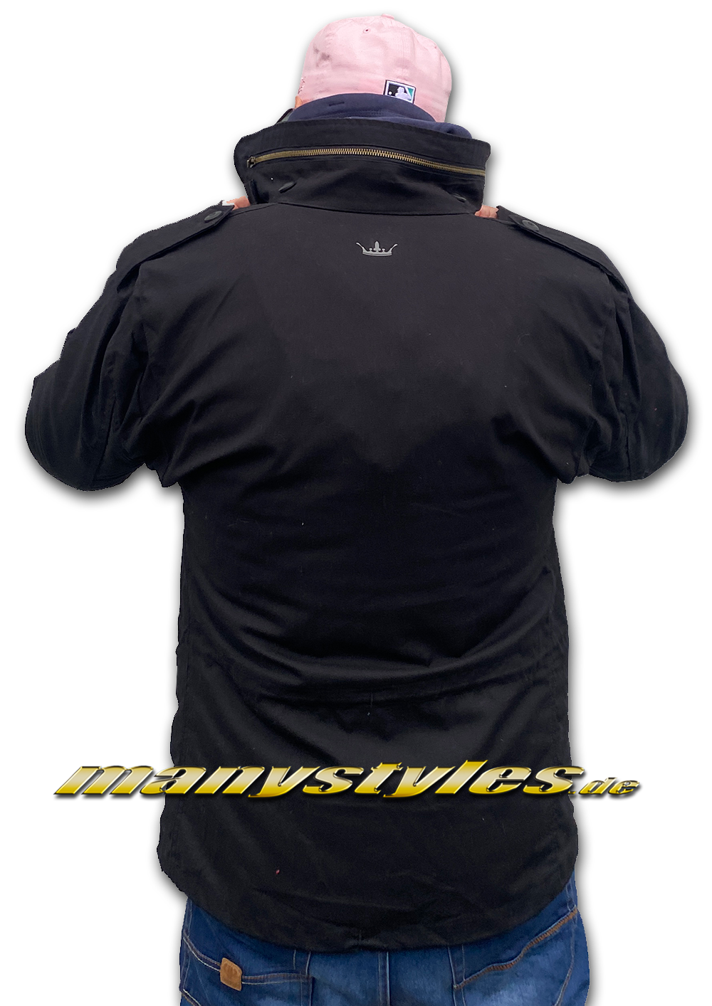 manystyles Brandit M65 Army Parka on Field Custom Exclusive Jacket Black 3M Reflector D Backviewesign Print