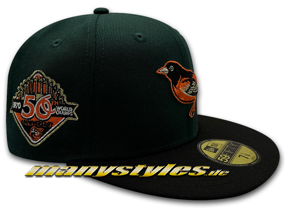 BALTIMORE ORIOLES MLB 50 Years Anniversary exclusive 59FIFTY Cap in Dark Green Orange von New Era Alternate Patch Logo view