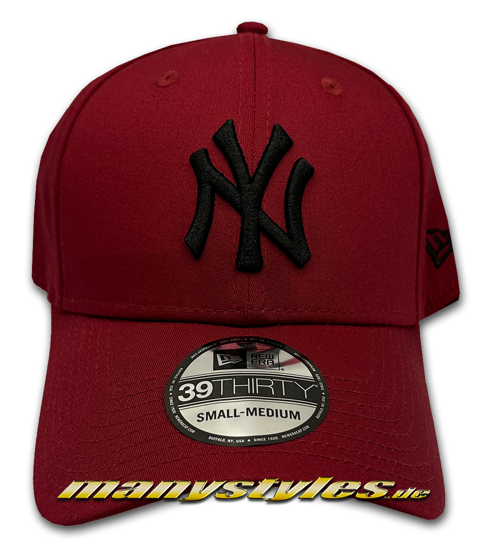 NY Yankees 39THIRTY MLB Stretch Flex Cap in Maroon Red Black von New Era
