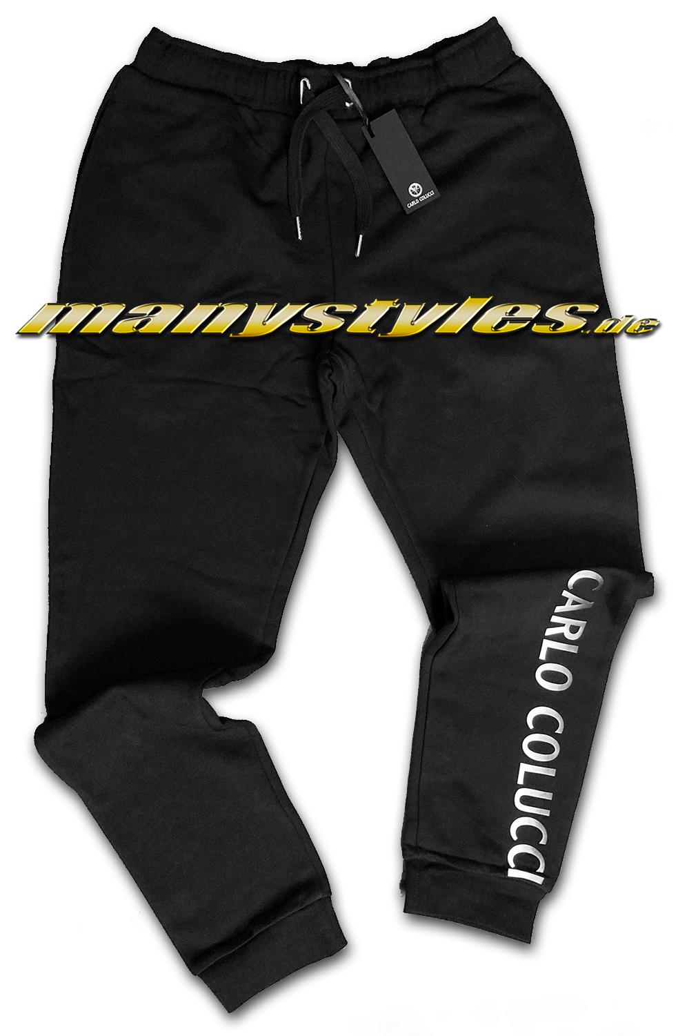 Carlo Colucci Script Suit Pants Black White Silver Jogginghose
