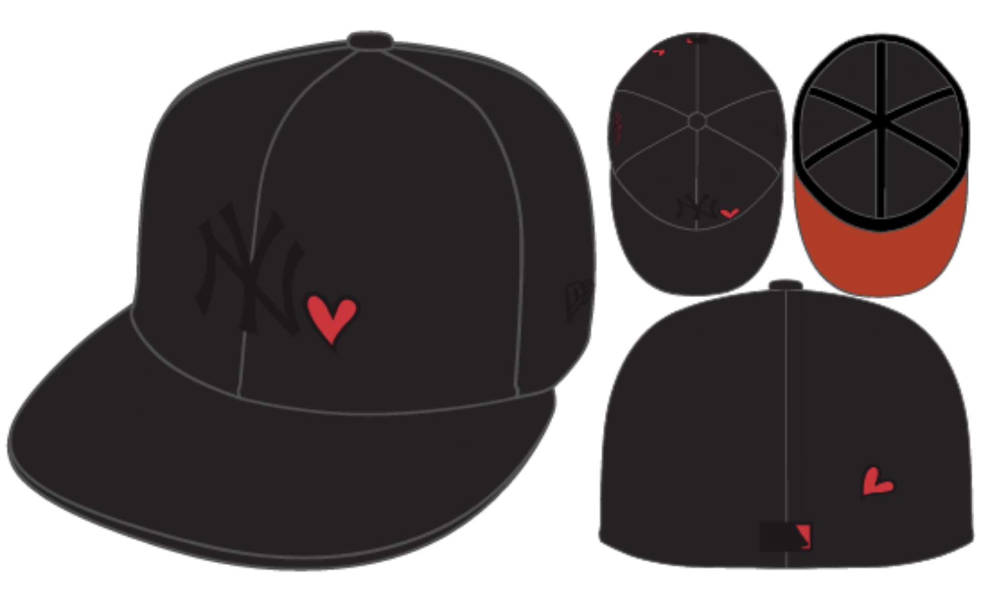 NY Yankees MLB NY Love Cap #exclusive# Black Scarlet Red 59FIFTY Fitted Caps von New Era