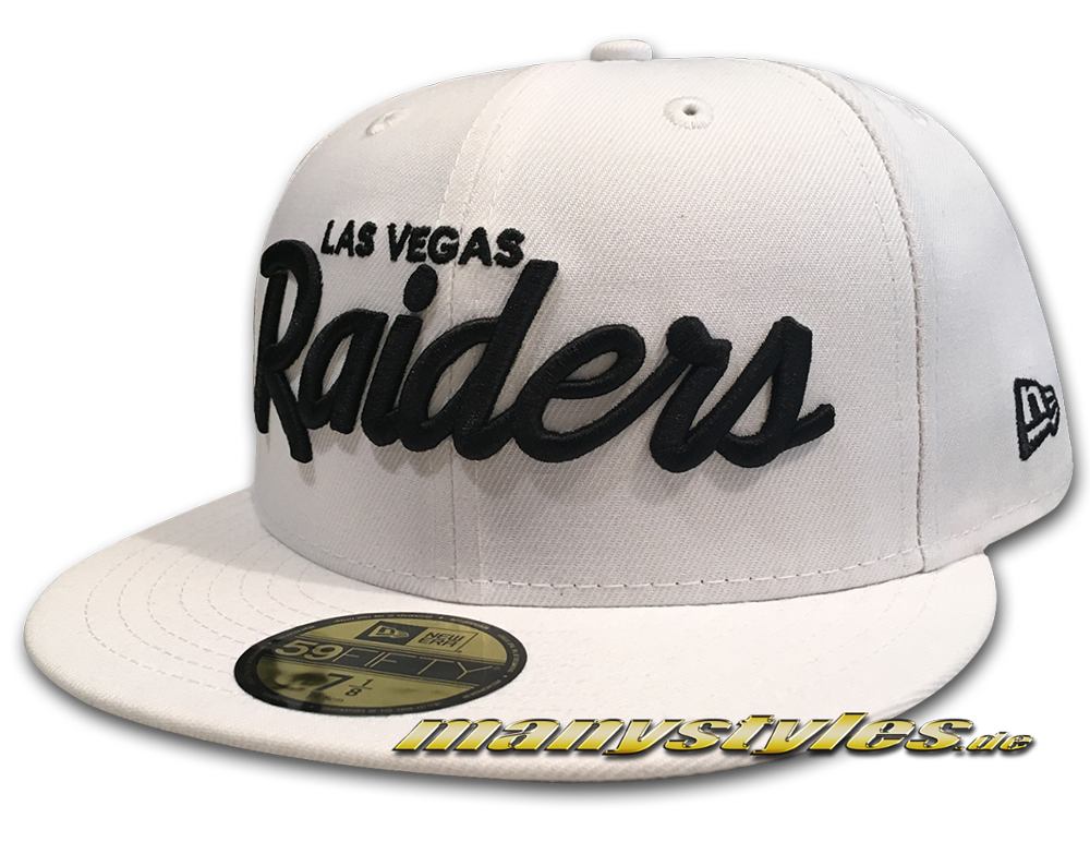 manystyles_de_new_era_las_vegas_raiders_nfl_5950_classic_script_59fifty_fitted_exclusive_cap_bright_white_black Las Vegas Raiders NFL 59FIFTY fitted Classic Script manystyles exclusive Cap White Black von New Era Front Front