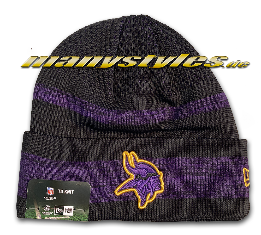 Minnessota Vikings NFL Sideline Tech Knit Beenie Black Purple Yellow von New Era