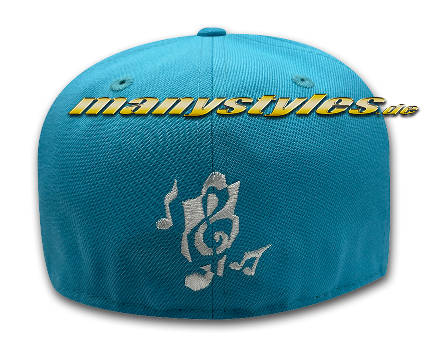 New Era Unlicensed 59FIFTY Fitted Cap Music Note Cap Vice Blue Bright White exclusive Front RealNew Era Unlicensed 59FIFTY Fitted Cap Music Note Cap Vice Blue Bright White exclusive Front Real Backview