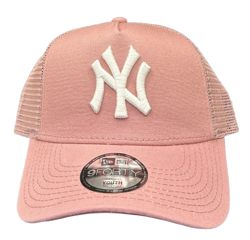 new_era_ny_yankees_mlb_9forty_chyt_league_trucker_rose_white NY Yankees MLB 9FORTY Chyt Trucker Curved Visor Adjustable Snapback Cap Rose White von New Era