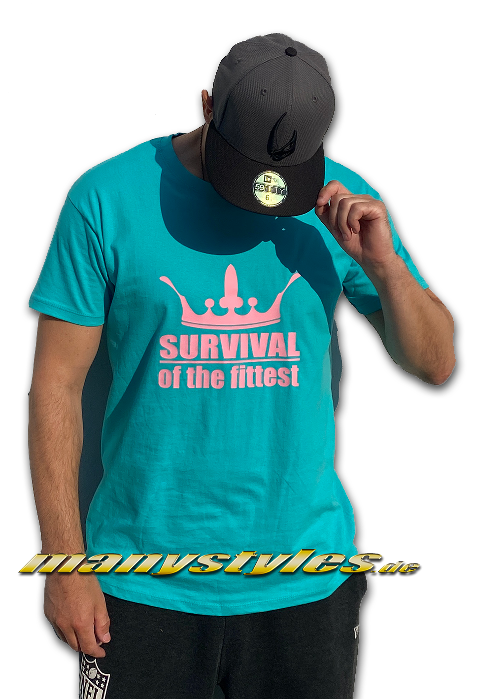 Survival of the Fittest Crown exclusive T-Shirt in Miami Vice Color von Sol Carribean Blue Mint Pink Back for Real