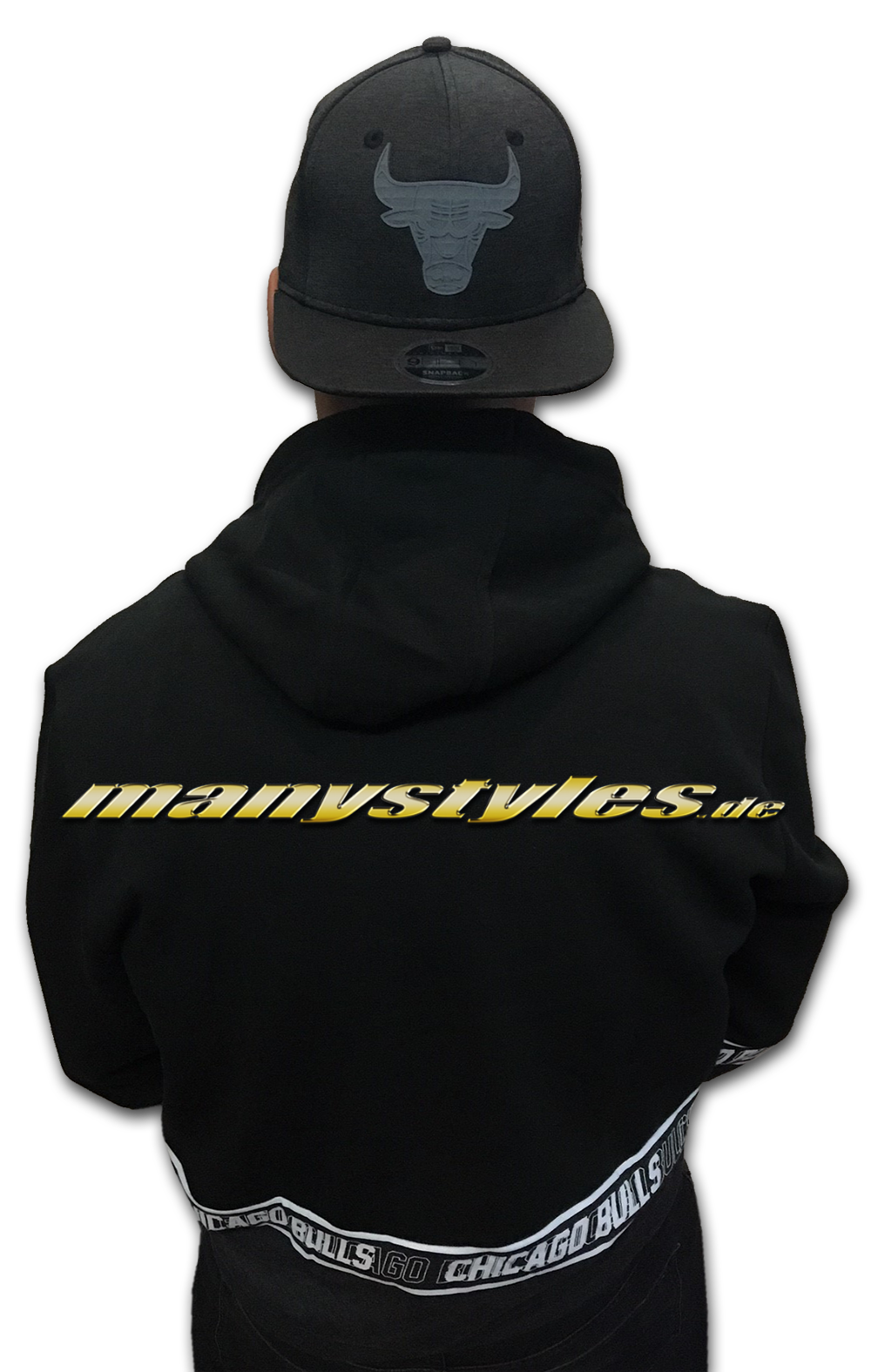 Chicago Bulls NBA Color Block Hoody Hooded Sweatshirt Black Graphite White OTC von New Era BackView
