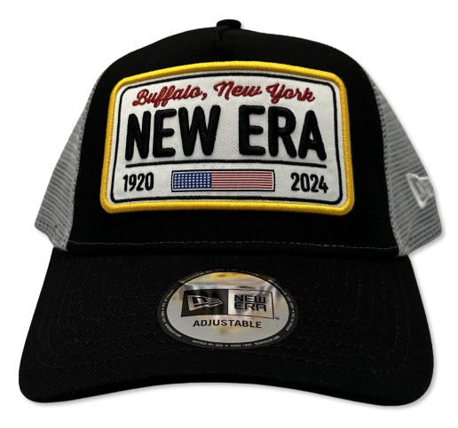 new_era_new_york_mlb_trucker_cap_number_plate_black_white NE Number Plate Trucker Cap Buffalo New York Black White Grey von New Era