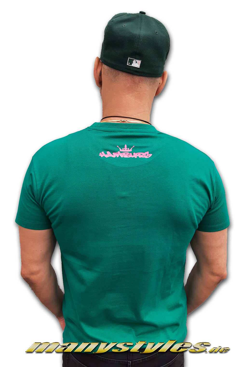 manystyles_survival_of_the_fittest_hamburg_exclusive_tee_t-shirt_emerald_green_pink_backview Survival of the Fittest Crown exclusive T-Shirt Emerald Green Pink von Sol Backview