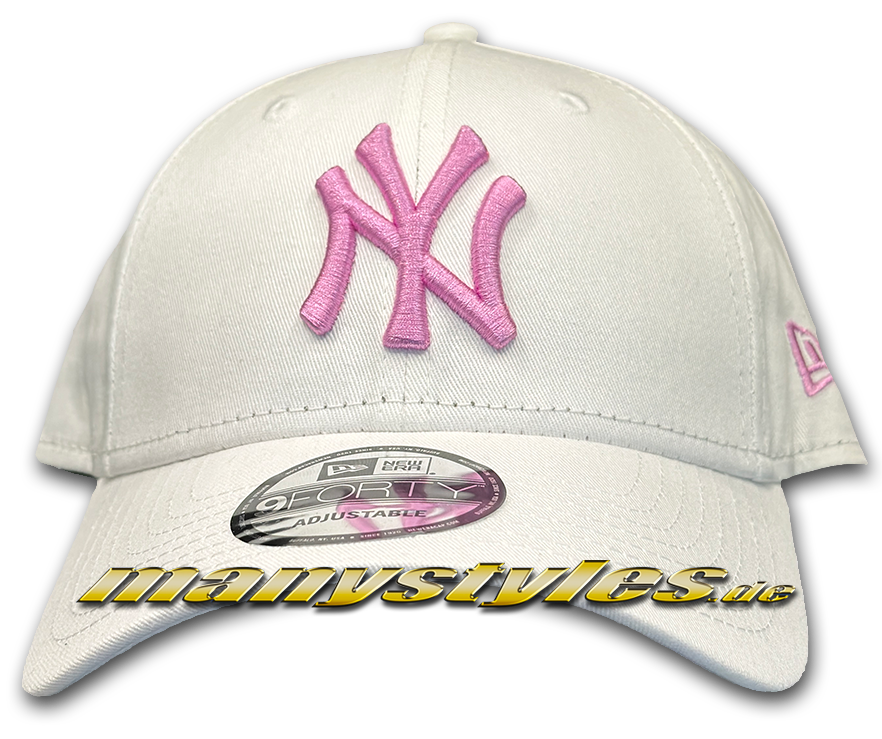 NY Yankees 9FORTY MLB Adjustable Cap White Baby Pink von New Era