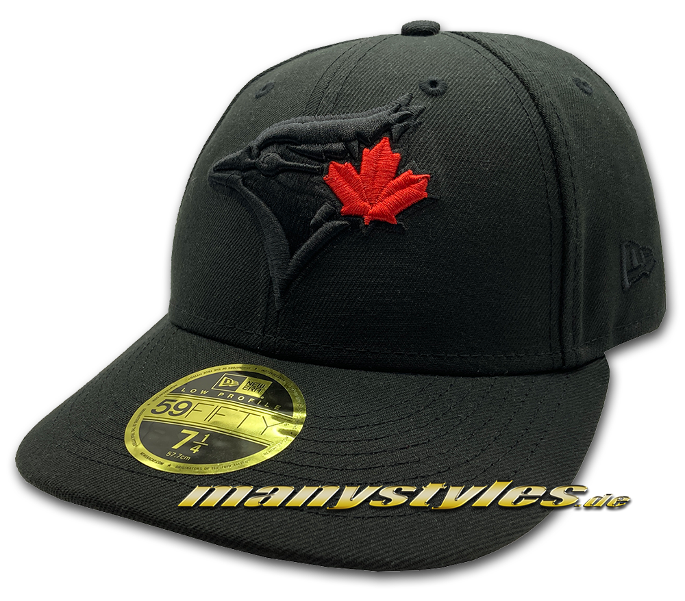 manystyles_exclusive_new_era_toronto_blue_jays_mlb_59fifty_lp5950_cap_black_on_black_scarlet_red Toronto Blue Jays MLB Cooperstown 59FIFTY exclusive Low Profile Fitted Cap in Black on Black Scarlet Red von New Era Front