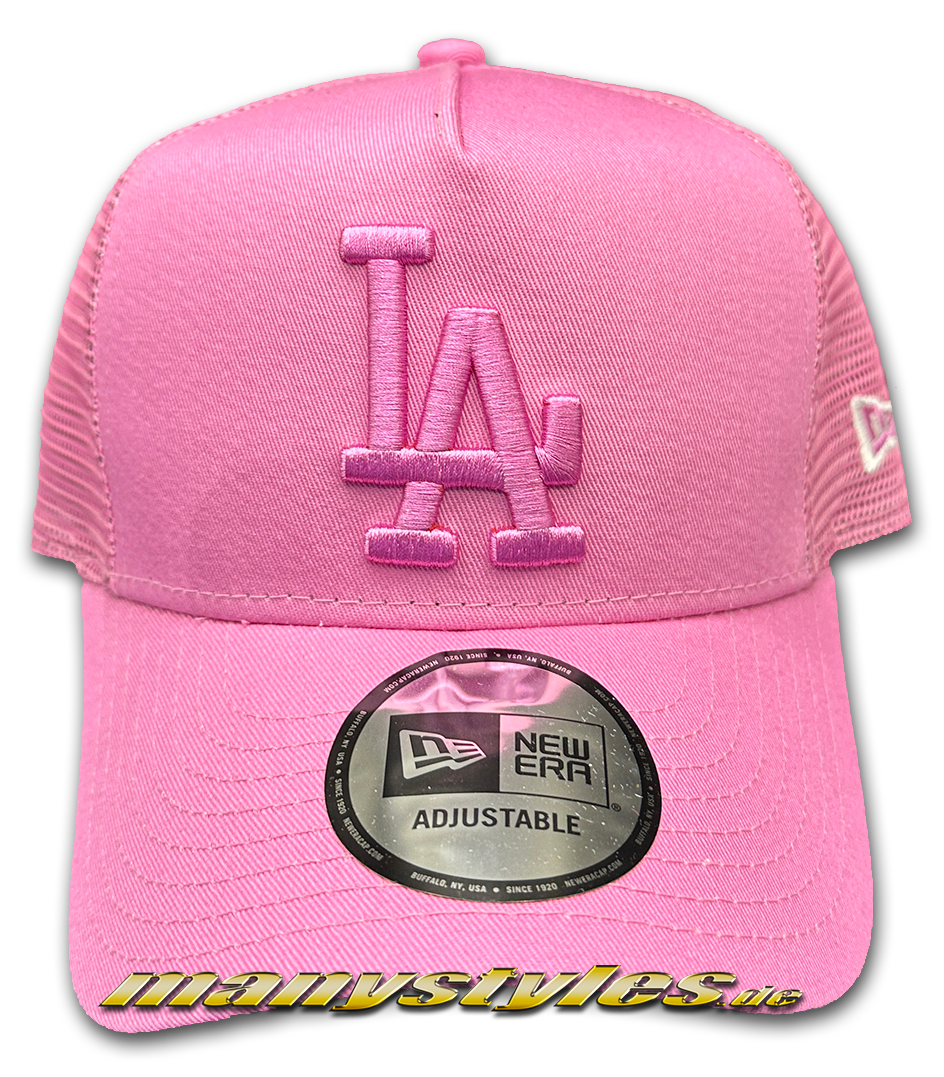 manystyles_new_era_la_dodgers_mlb_9orfty_curved_visor_adjustable_league_essential_trucker_cap_pastell_rosa_baby_pink_ LA Dodgers MLB 9FORTY Tonal Mesh Trucker Curved Visor Adjustable Snapback Cap Pink von New Era