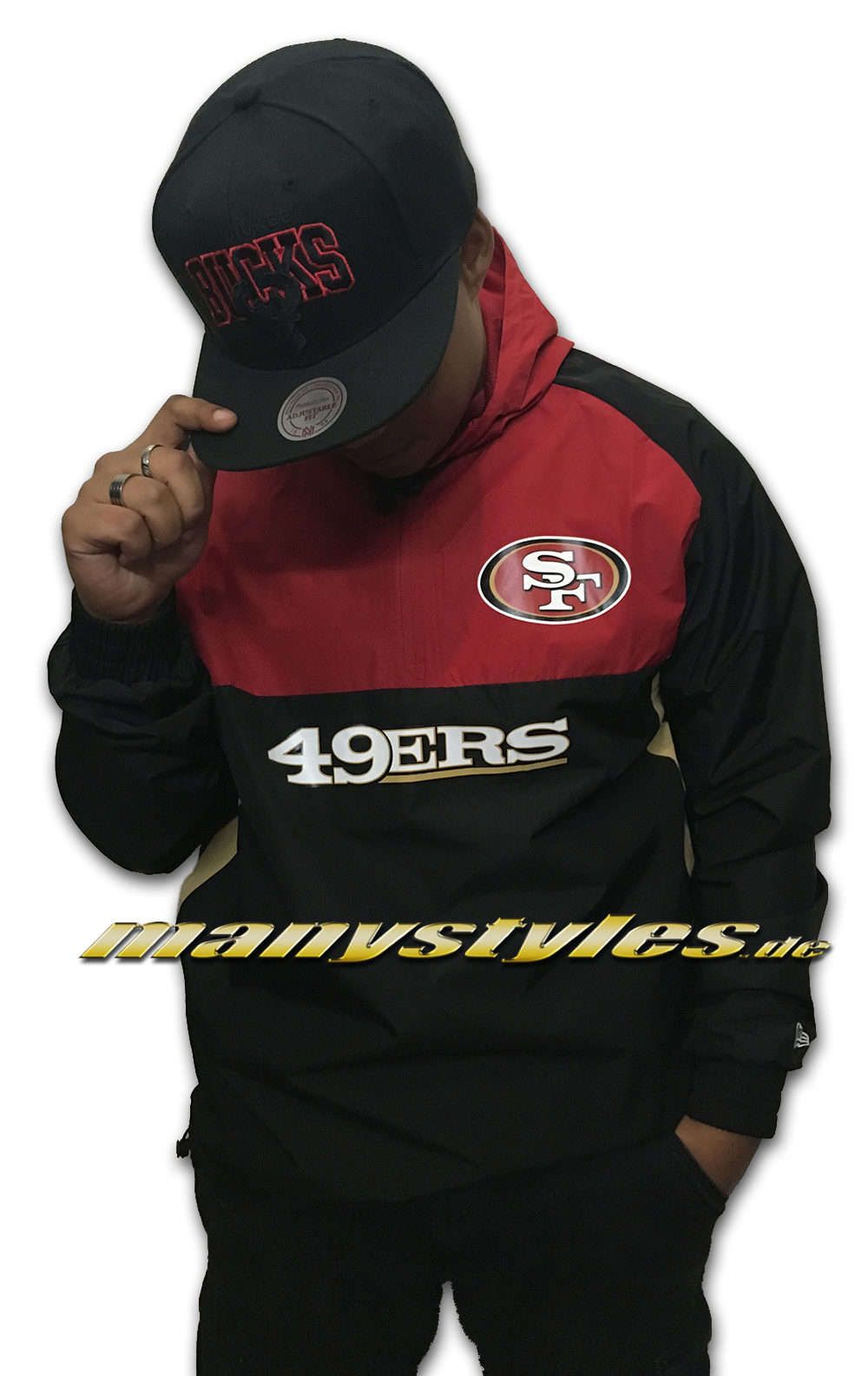 San Francisco 49ers NFL Color Block Windbreaker OTC Official Team Color Red Black Gold von New Era