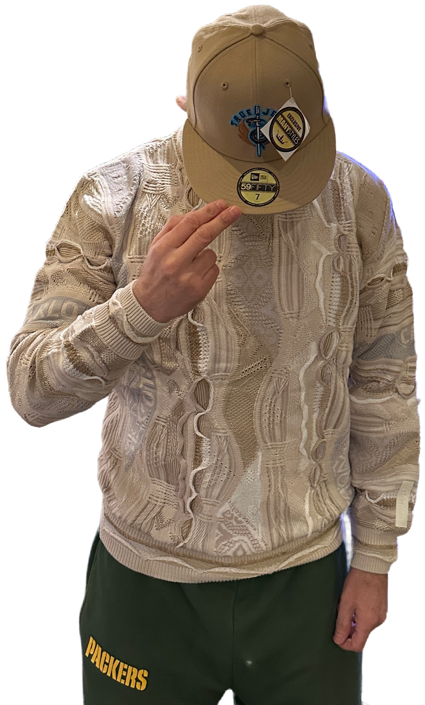 Carlo Colucci Sweater Khaki Sand White