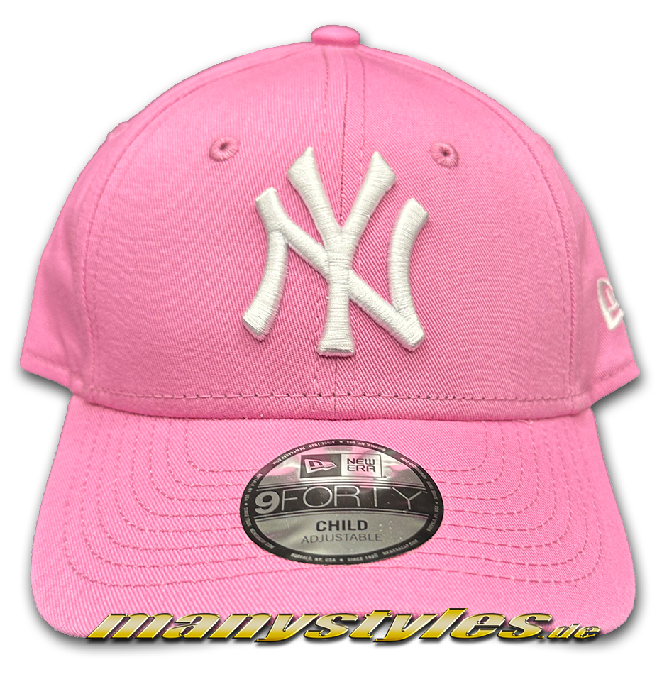manystyles_new_era_ny_yankees_mlb_9forty_league_essentila_basic_cap_baby_pink_white_rosa_weiss NY Yankees MLB 9FORTY League Essential Curved Visor Adjustable Cap 940 Baby Pink White von New Era