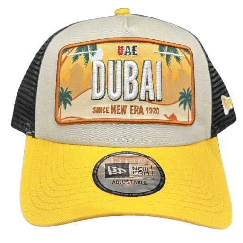 new_era_license_plate_trucker_dubai_stone_grey_black_yellow_white NE Number Name Plate Trucker Cap Yellow White Black von New Era