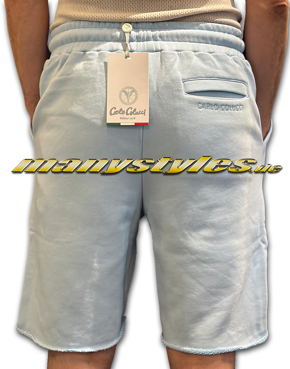 manystyles Carlo Colucci Fleece Shorts Tonal Sky on Sky Backview