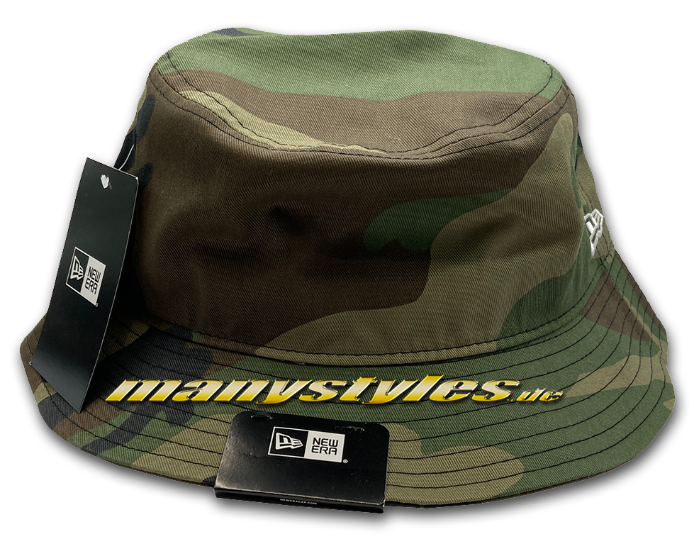 NE Essentials Blank Bucket Fishermans Hat Woodland Camouflage White von New Era