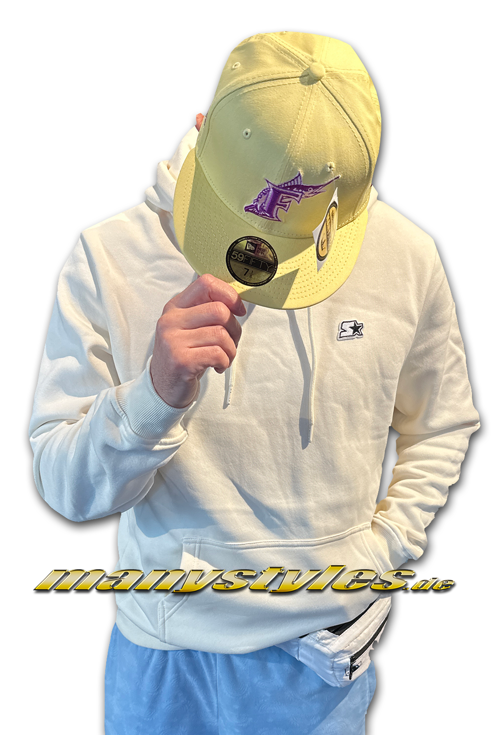 manystyles Starter Hooded Sweatshirt mit Kapuze in New Color Pale White Backview