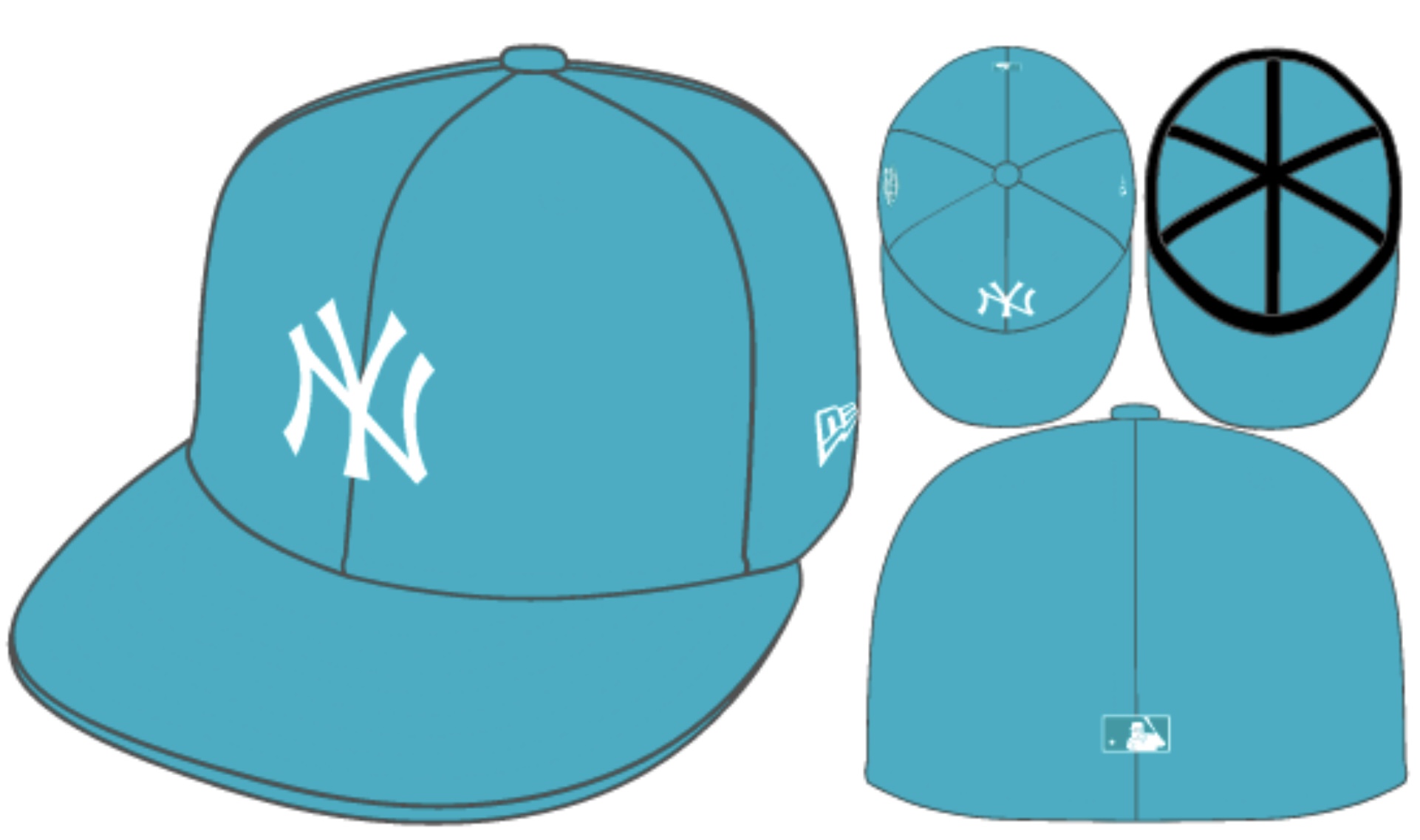 NY Yankees MLB HWC Cooperstown 1999 Worldseries Cap #exclusive# Teal White 59FIFTY Fitted Caps von New Era Skribble Sketch