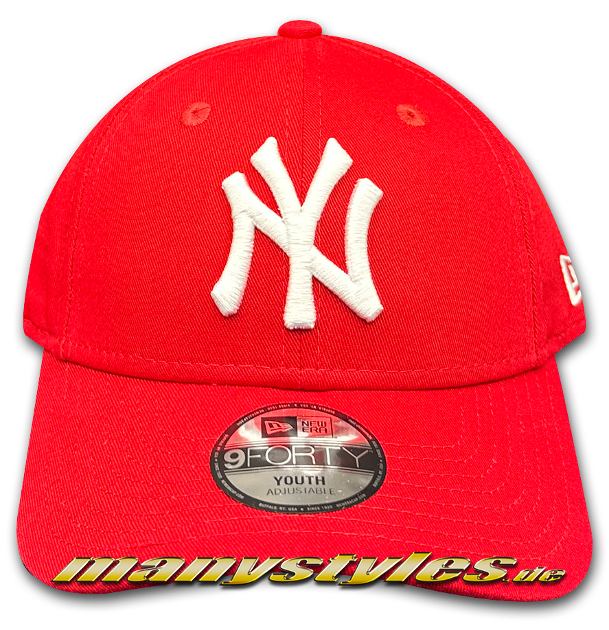 manystyles_new_era_ny_yankees_mlb_9forty_league_essential_cap_scarlet_red_white NY Yankees MLB 9FORTY League Essential Curved Visor Adjustable Cap 940 Scarlet Red White von New Era