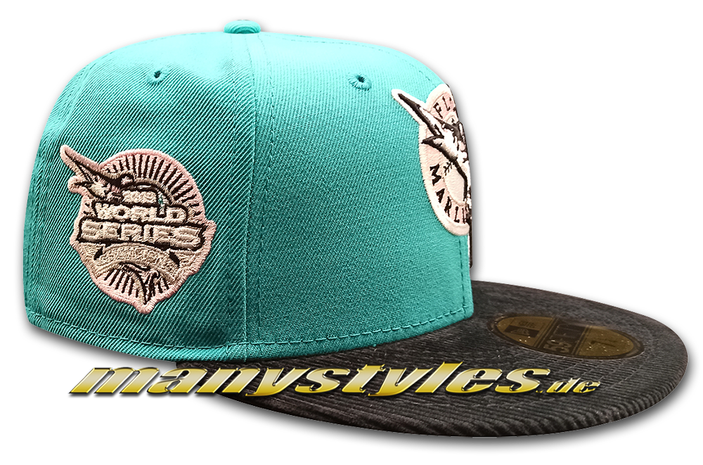 Florida Marlins manyStyles exclusive 93Champs Miami Vice Style Pastell Teal Pink Black Poly Color 59FIFTY von New Era Front Alternate View Reakl