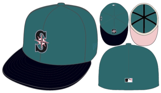 Seattle Mariners MLB 59FIFTY exclusive 30 Years Anniversary Cap Black Cord Aqua Pink von New Era Line Sheet