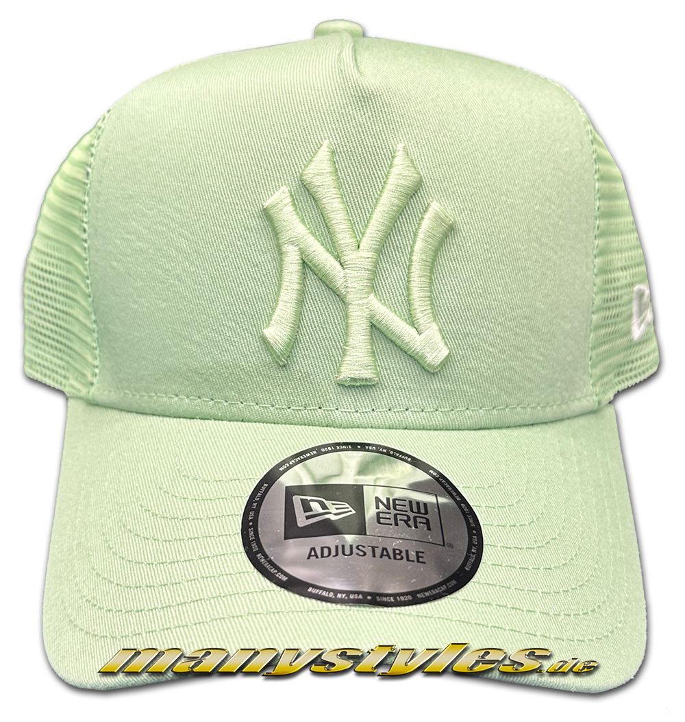manystyles_new_era_ny_yankees_mlb_9orfty_chyt_league_trucker_curved_visor_adjustable_cap_lime_green NY Yankees MLB 9FORTY Tonal Mesh Trucker Curved Visor Adjustable Snapback Cap Lime Green von New Era