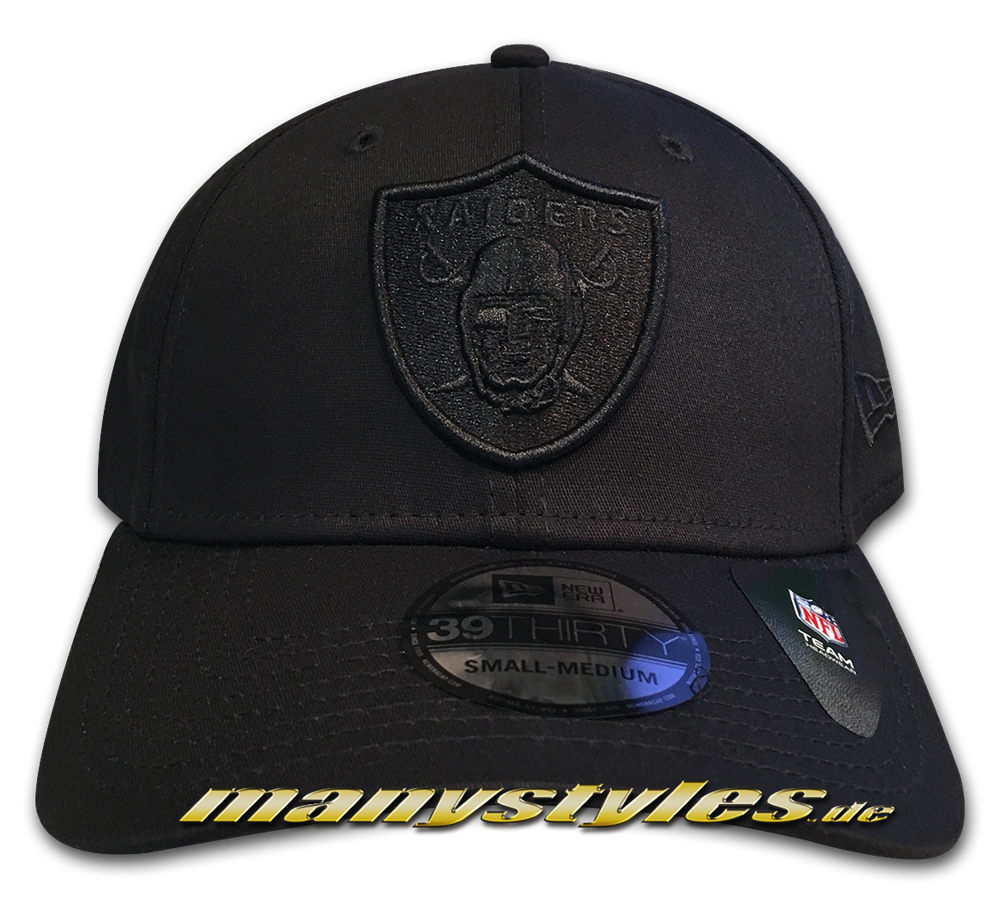 Las Vegas Raiders NFL 39THIRTY Curved Visor Cap Stretch Flex Fit Black on Black von New Era