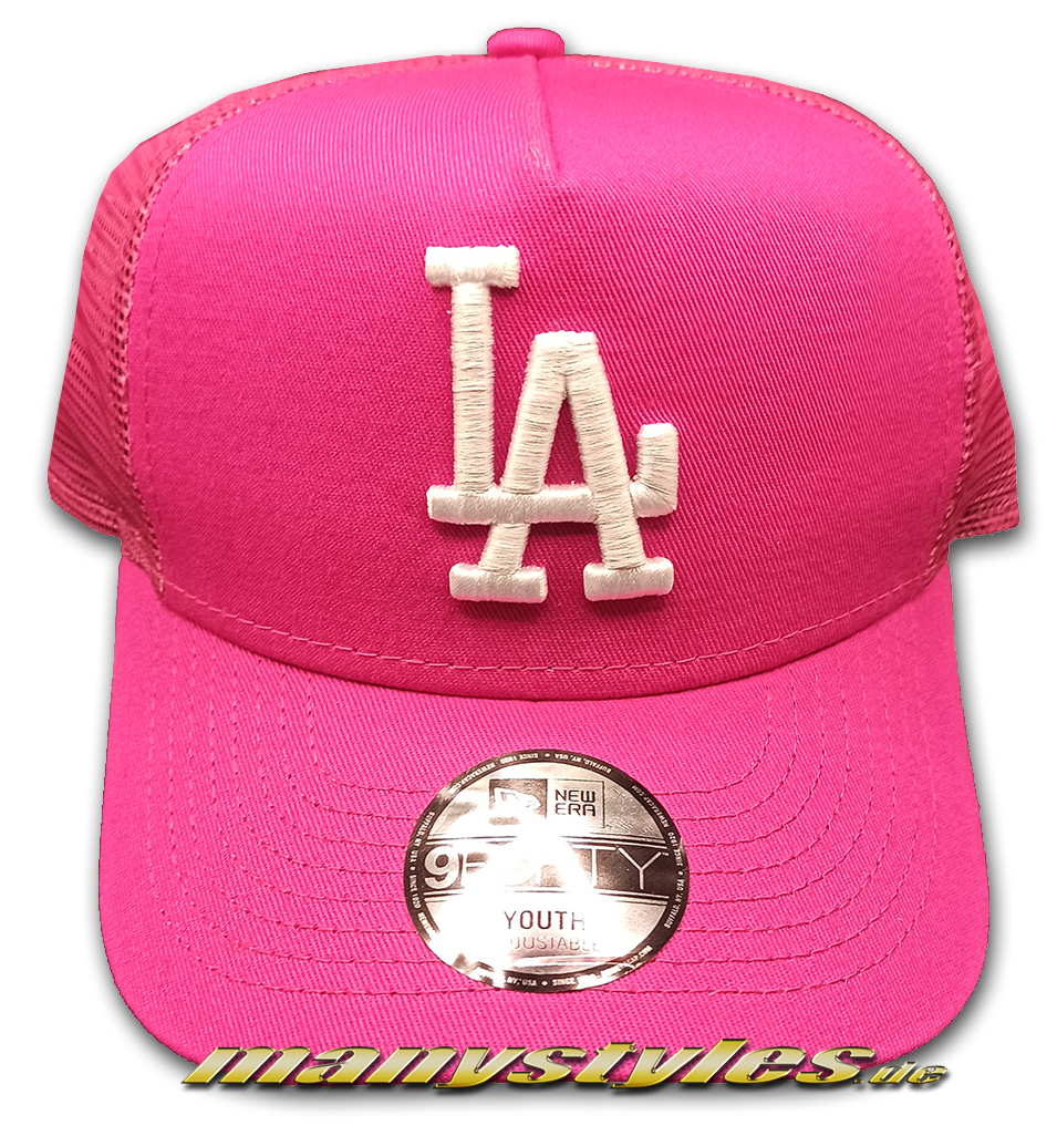 NY Yankees MLB 9FORTY Chyt Tonal Mesh Trucker Curved Visor Adjustable Snapback Cap Pink White von New Era