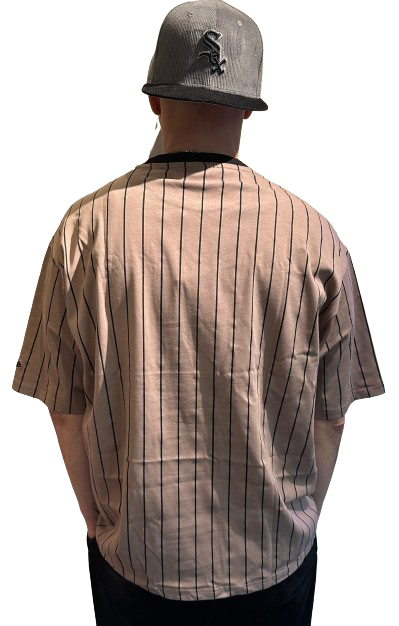 NE Pinstripe OS Tee T-Shirt Grey Black von New Era Backview