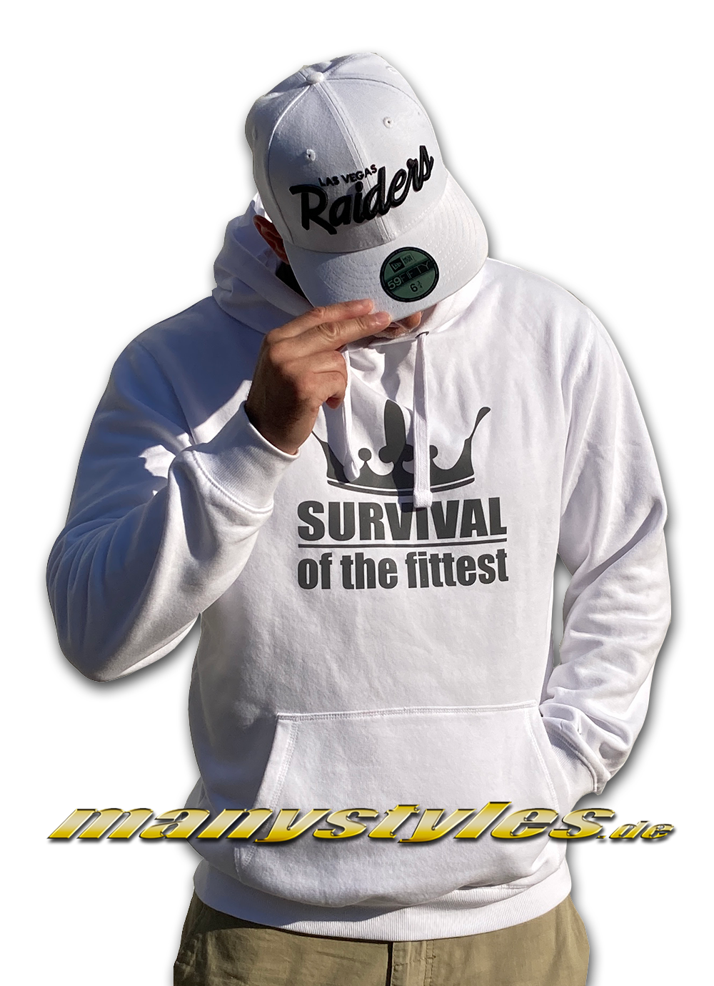manystyles Survival of the Fittest Crown exclusive Hooded Sweatshirt mit Kapuze in Bright White Reflective 3M Print