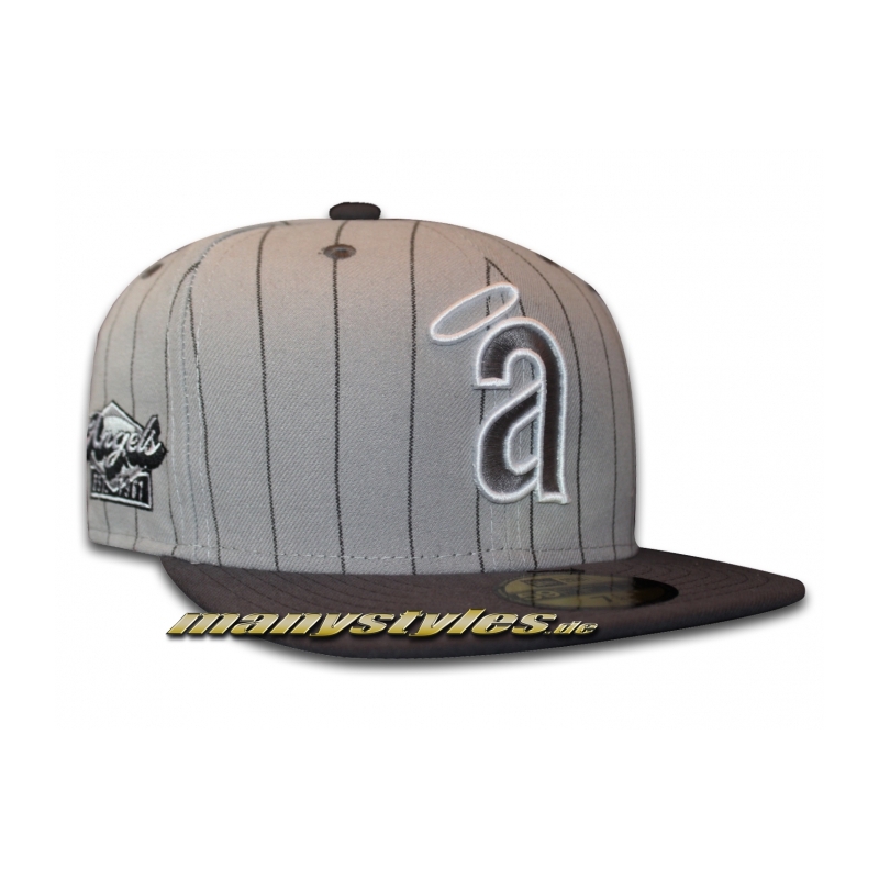 California Angels Anaheim Angels Side 59FIFTY Striper Pinstripe Cap Grey Black