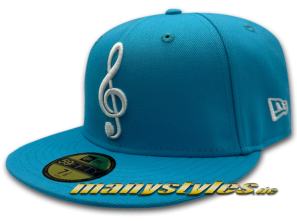 New Era Unlicensed 59FIFTY Fitted Cap Music Note Cap Vice Blue Bright White exclusive Front Real