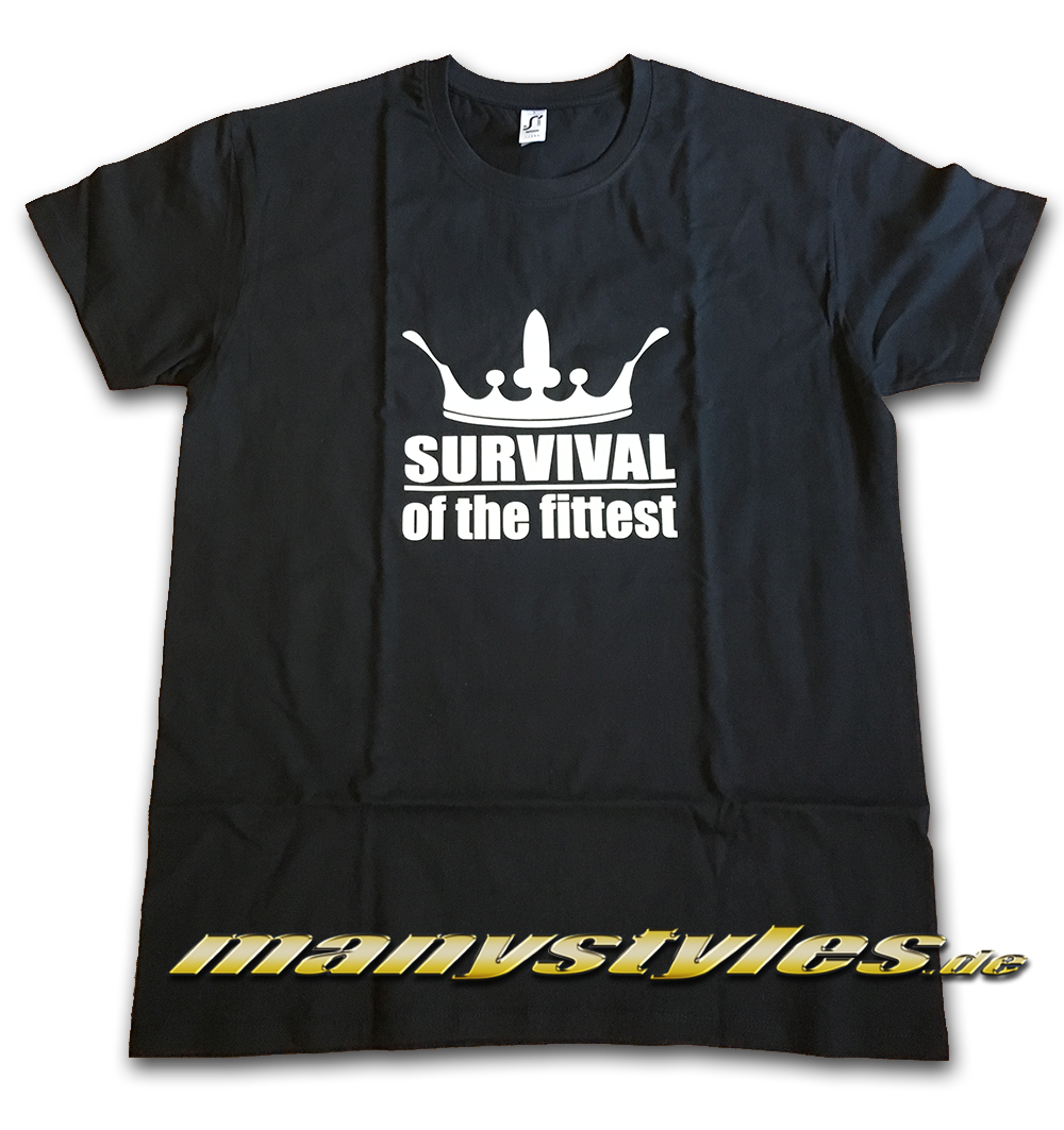 manystyles Survival of the Fittest Crown design exclusive T-Shirt Black White Front