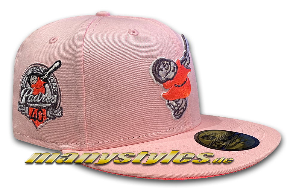 manystyles_de_new_era_san_diego_padres_40_years_anniversary_59fifty_fitted_exclusive_cap_pink_poly_glow San Diego Padres MLB 59FIFTY Cooperstown 40 Cap in Baby Pink Glow von New Era Front PAtch
