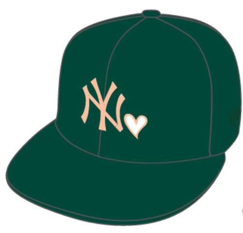NY Yankees MLB Heart NY Love Cap Dark Green Peach