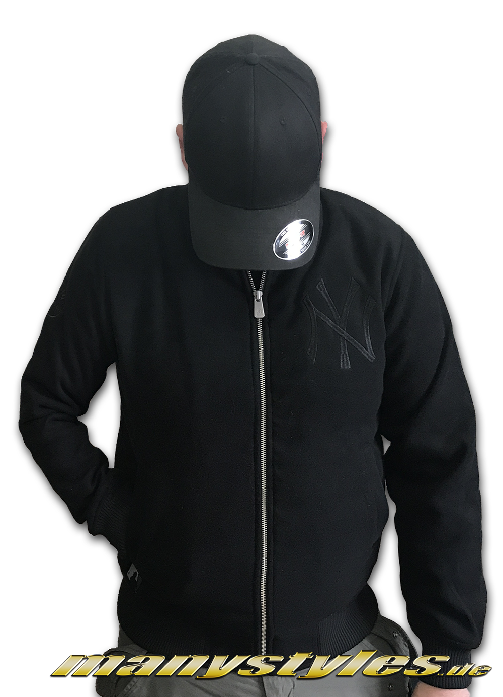 NY Yankees MLB Melton Bomber Zip Jacket Black Tonal von New Era