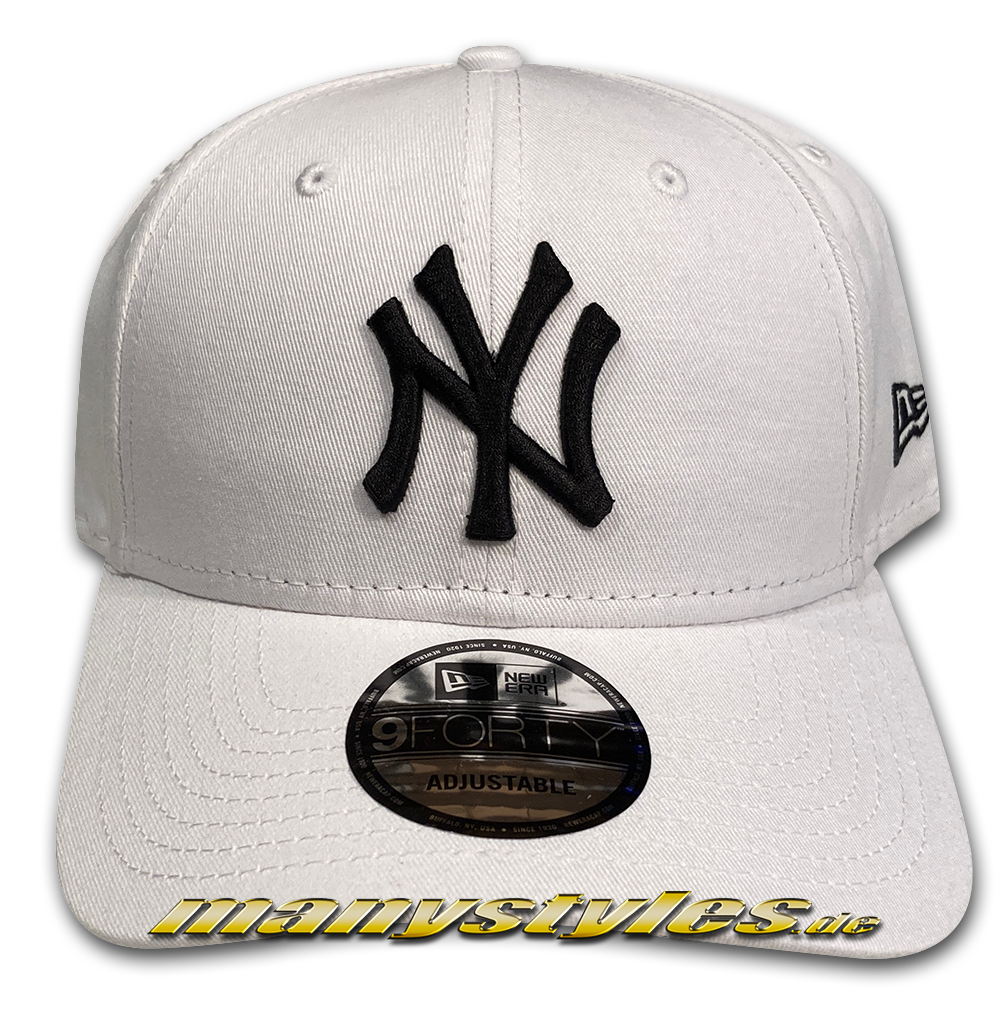 manystyles_de_ny_yankees_mlb_league_essential_new_era_9forty_curved_visor_adjustable_cap_white_black_front NY Yankees MLB 9FORTY League Essential Cap White Black Curved Visor Adjustable von New Era
