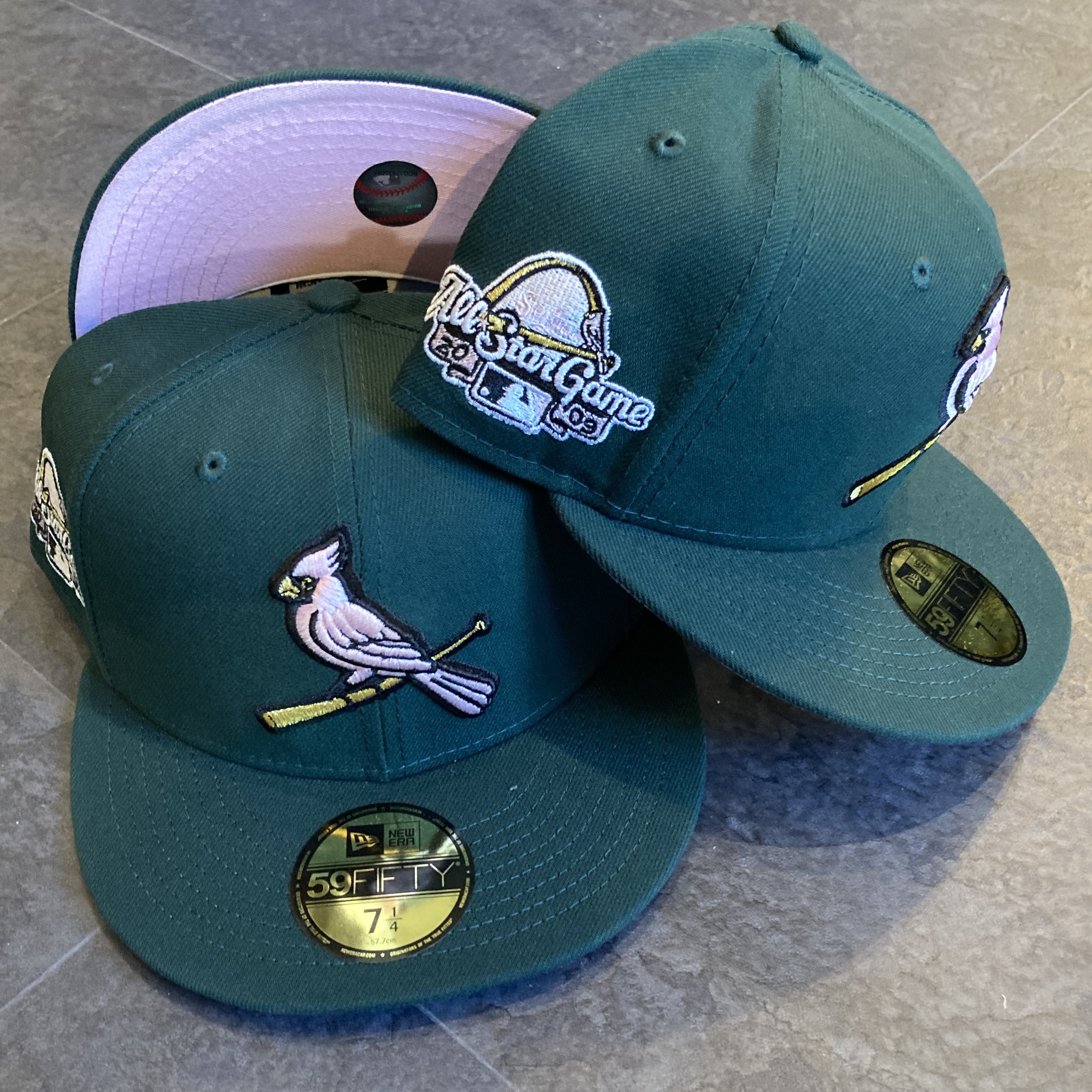 St. Louis Cardinals MLB 59FIFTY ASG09 Dark Green Pink manyStyles Pastell exclusive Cooperstown Cap in MiamiViceStyle Pink Color Line von New Era Real