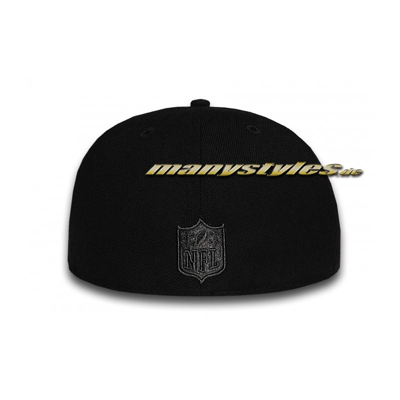OAKLAND RAIDERS official NFL Black on Black Cap Fitted exclusive 59FIFTY New Era Cap Bak NFLShieldlogo