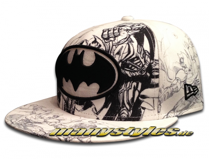 New Era DC Comic Art Cap Batman THE ROOTS Dark Knight Rises All Over Sketches White Black 59FIFTY