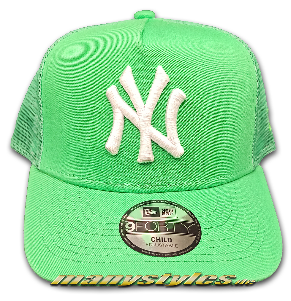 manystyles_ny_yankees_mib_new_era_chyt_tonal_mesh_trucker_curved_visor_adjustable_snapback_cap_lime_green_white NY Yankees MLB 9FORTY Chyt Tonal Mesh Trucker Curved Visor Adjustable Snapback Cap Lime Green White von New Era