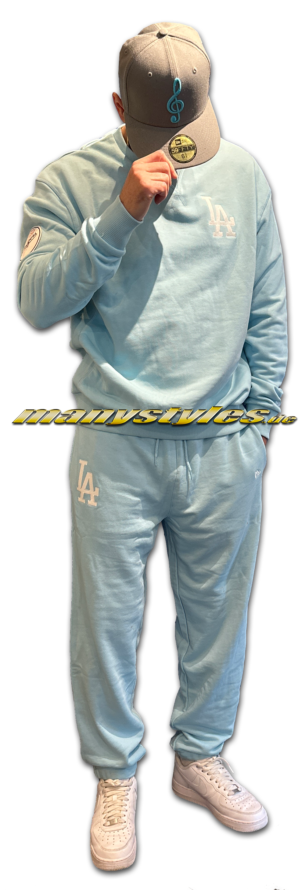 LA Dodgers MLB League Essential Suit Fleece Jogger Pants Light Sky Blue Pastel von New Era Complete Suit