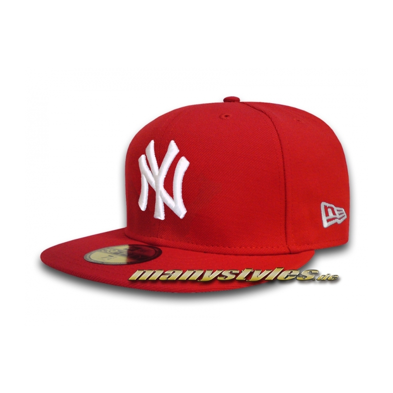 NY-YANKEES-New-Era-MLB-Basic-Cap-Scarlet-Red-White-59FIFTY NY YANKEES New Era 59FIFTY MLB Basic Cap Scarlet Red White 59FIFTY Fitted