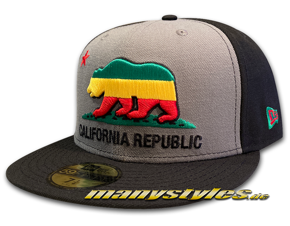 manystyles_de_new_era_california_republic_jamaica_rasta_exclusive_59fifty_cap_graphite_black_front New Era Unlicensed Cap California Republic Cali exclusive Black Graphite Grey Jamaica Ltd ed 59FIFTY