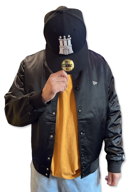 New Era 1920 New York Satin Bomber Jacket Black White 